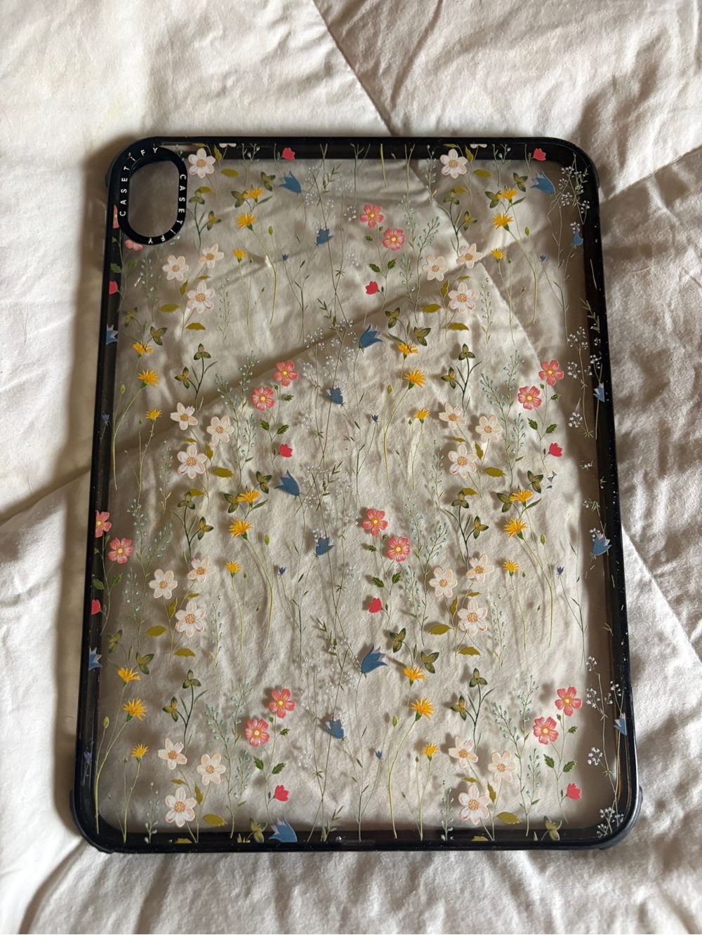 Casetify Clear Floral Tablet Case with Black Trim and Multicolor Flowers